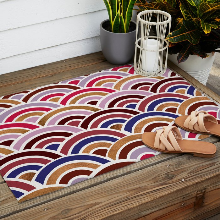 Japanese Seigaiha Wave - Mauve & Gold Palette Outdoor Rug Gallery Image 2