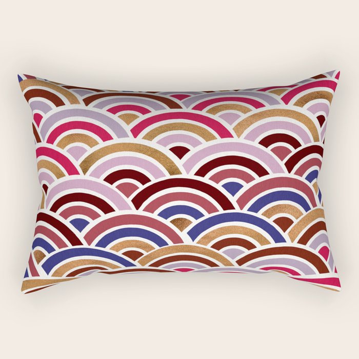 Japanese Seigaiha Wave - Mauve & Gold Palette Rectangular Pillow Gallery Image 2