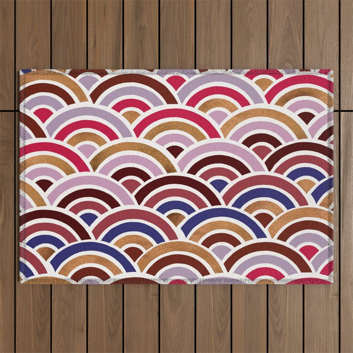 Japanese Seigaiha Wave - Mauve & Gold Palette Outdoor Rug Gallery Image 1