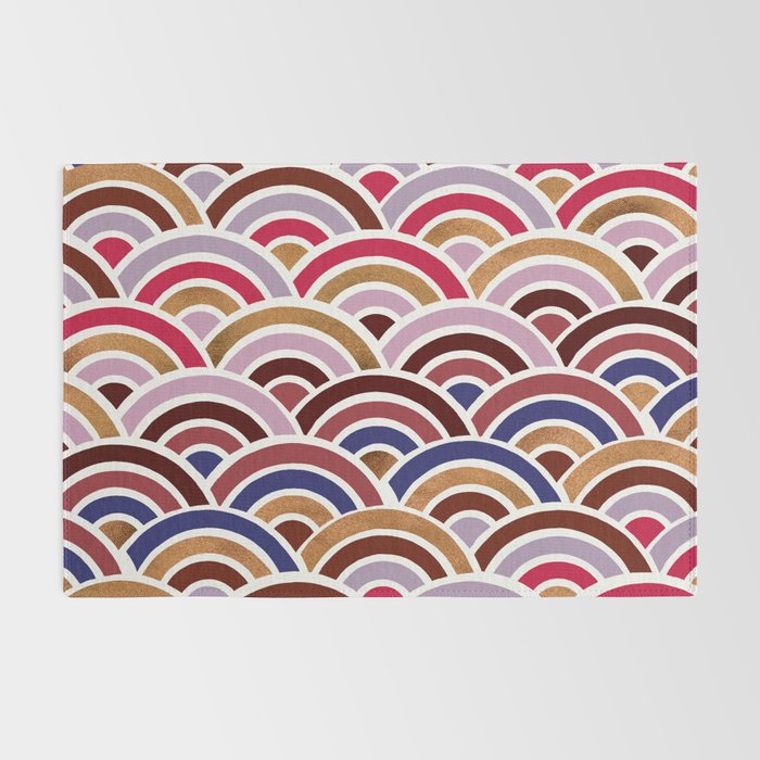 Japanese Seigaiha Wave - Mauve & Gold Palette Rug Gallery Image 2