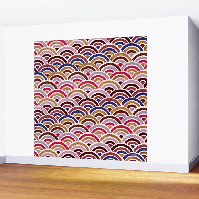 Japanese Seigaiha Wave - Mauve & Gold Palette Wall Mural Gallery Image 2