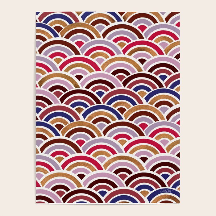 Japanese Seigaiha Wave - Mauve & Gold Palette Poster Gallery Image 4