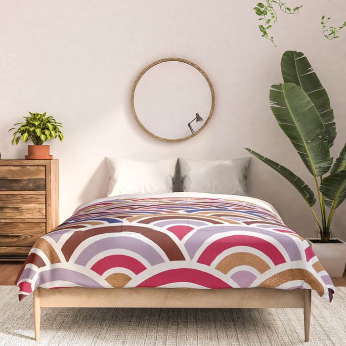 Japanese Seigaiha Wave - Mauve & Gold Palette Comforter Gallery Image 3