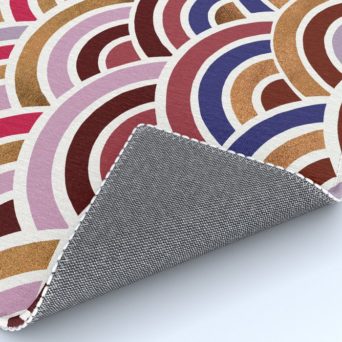 Japanese Seigaiha Wave - Mauve & Gold Palette Rug Gallery Image 4