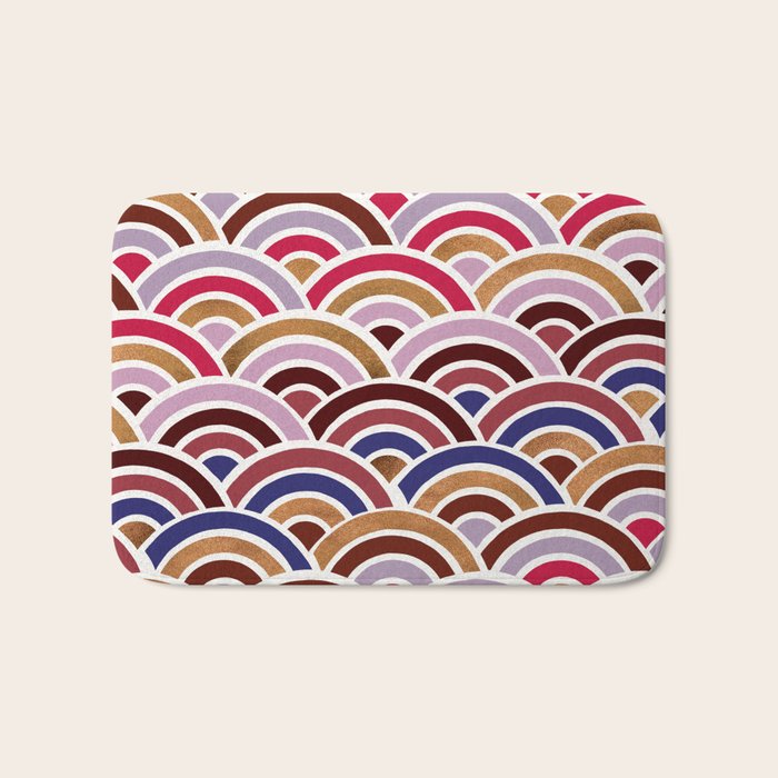 Japanese Seigaiha Wave - Mauve & Gold Palette Bath Mat Gallery Image 1
