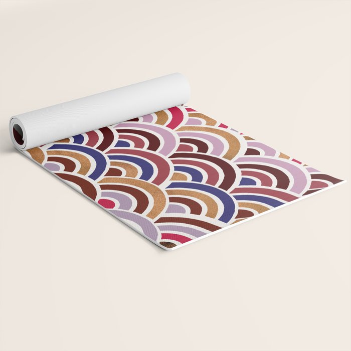 Japanese Seigaiha Wave - Mauve & Gold Palette Yoga Mat Gallery Image 2