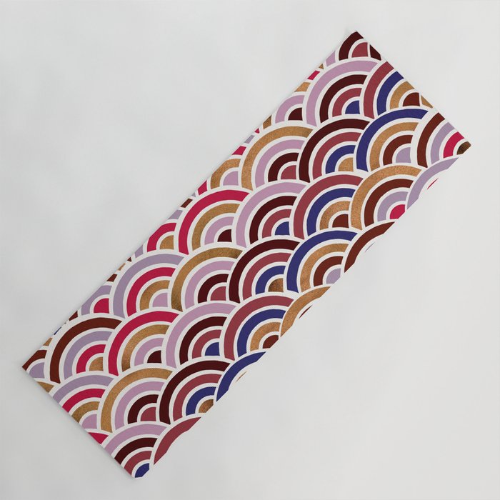Japanese Seigaiha Wave - Mauve & Gold Palette Yoga Mat Gallery Image 1