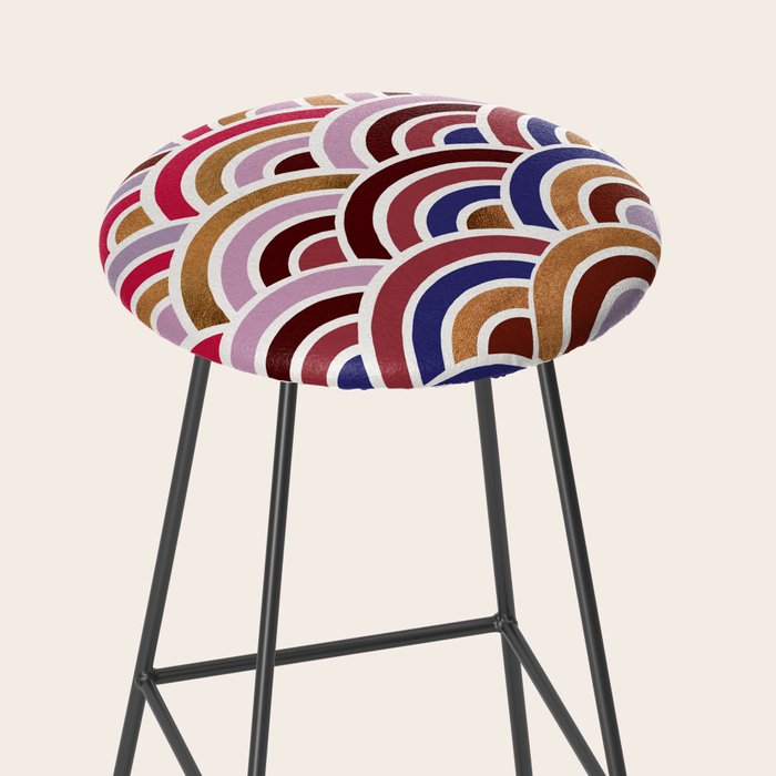 Japanese Seigaiha Wave - Mauve & Gold Palette Stool Gallery Image 2