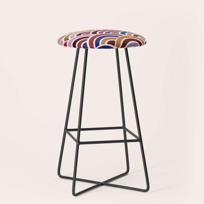Japanese Seigaiha Wave - Mauve & Gold Palette Stool Gallery Image 1