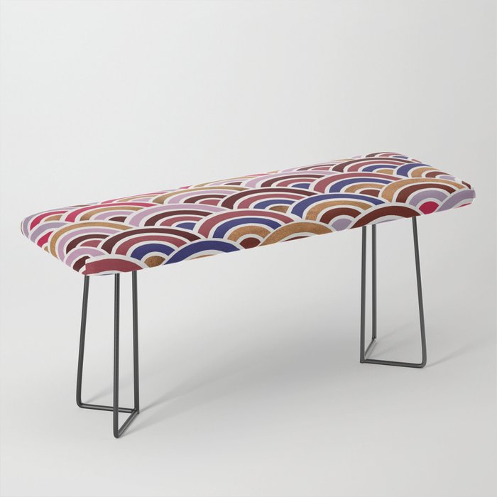 Japanese Seigaiha Wave - Mauve & Gold Palette Bench Gallery Image 1