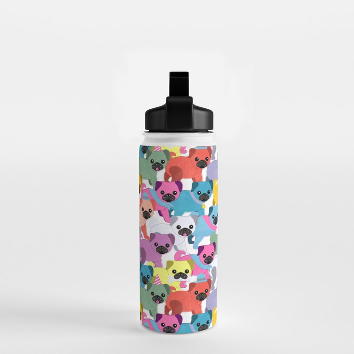 Colored Pugs Pattern - no1 Water Bottle Gallery Image 2