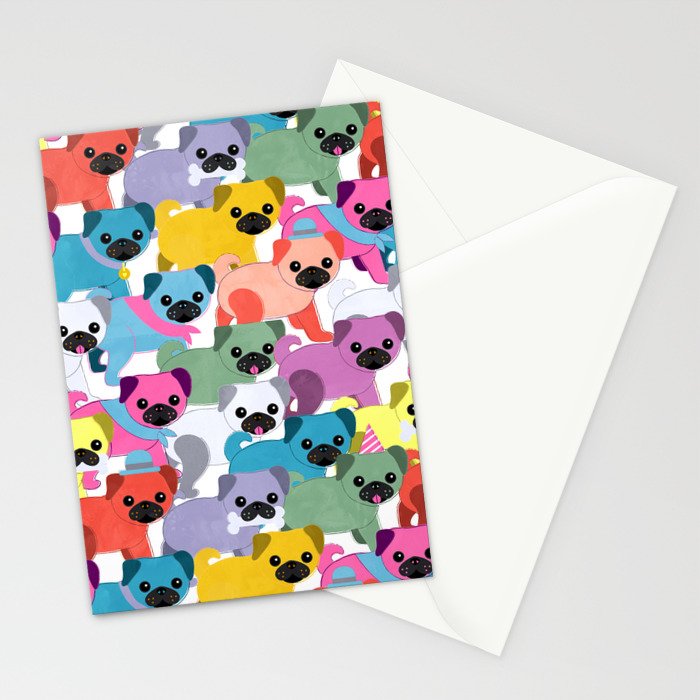 Colored Pugs Pattern - no1 Stationery Card Gallery Image 2