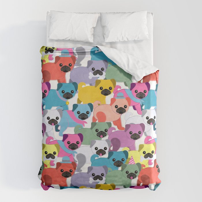Colored Pugs Pattern - no1 Duvet Cover Gallery Image 1