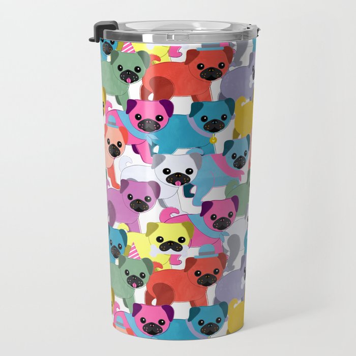 Colored Pugs Pattern - no1 Travel Mug Gallery Image 3