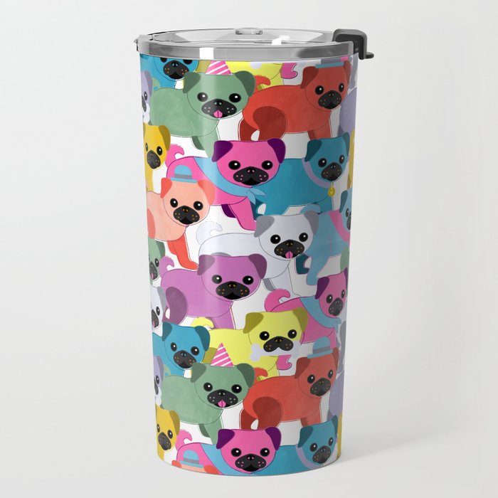 Colored Pugs Pattern - no1 Travel Mug Gallery Image 2
