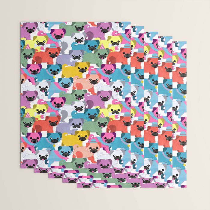 Colored Pugs Pattern - no1 Wrapping Paper Gallery Image 3