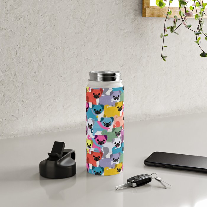 Colored Pugs Pattern - no1 Water Bottle Gallery Image 5