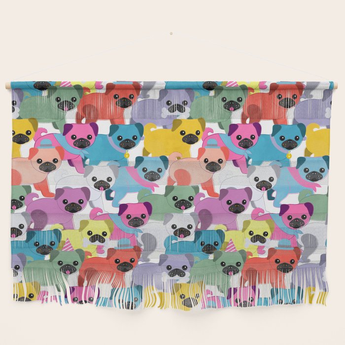 Colored Pugs Pattern - no1 Wall Hanging Gallery Image 1