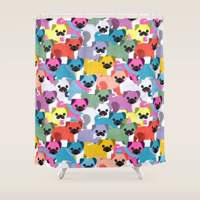 Colored Pugs Pattern - no1 Shower Curtain Gallery Image 1