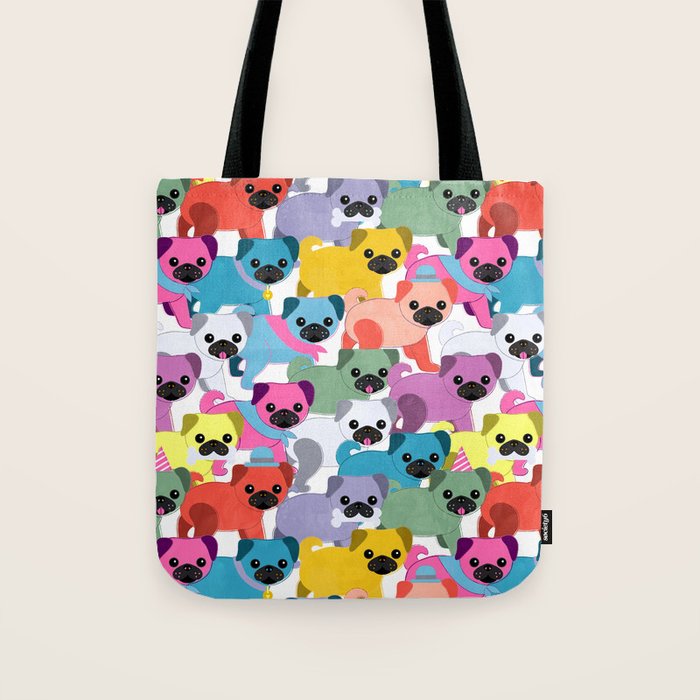 Colored Pugs Pattern - no1 Tote Bag Gallery Image 1