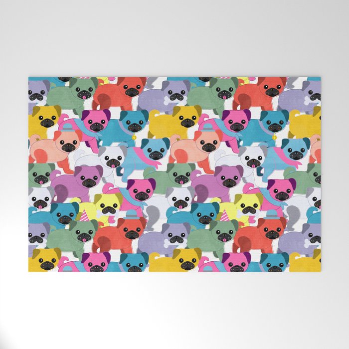 Colored Pugs Pattern - no1 Welcome Mat Gallery Image 1
