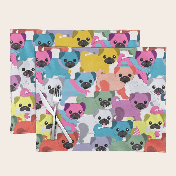 Colored Pugs Pattern - no1 Placemat Gallery Image 1
