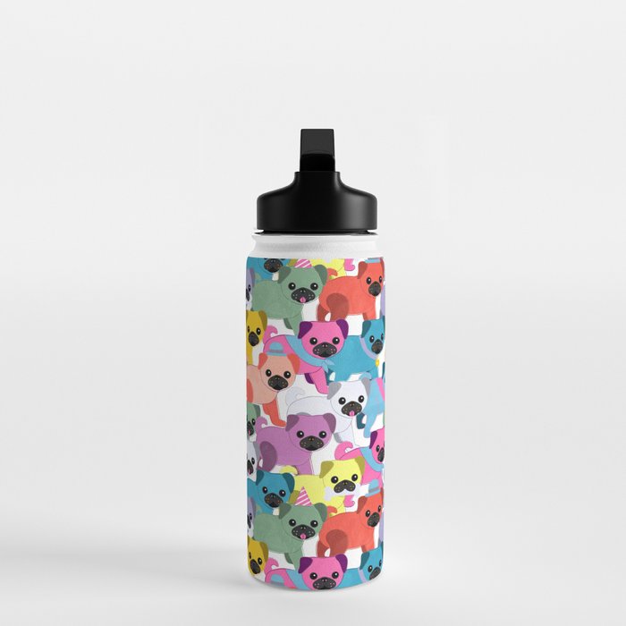 Colored Pugs Pattern - no1 Water Bottle Gallery Image 3