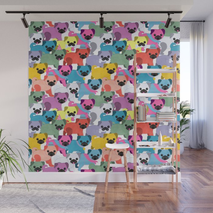 Colored Pugs Pattern - no1 Wall Mural Gallery Image 1