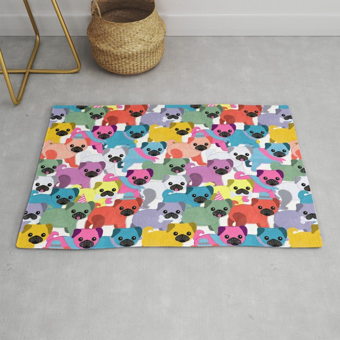 Colored Pugs Pattern - no1 Rug Gallery Image 1