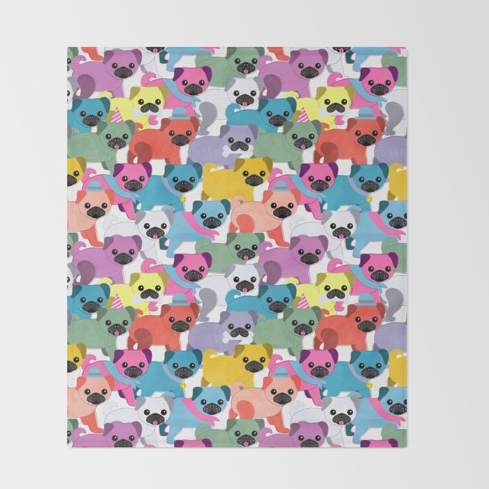 Colored Pugs Pattern - no1 Throw Blanket Gallery Image 2