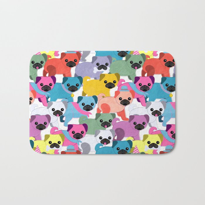 Colored Pugs Pattern - no1 Bath Mat Gallery Image 1