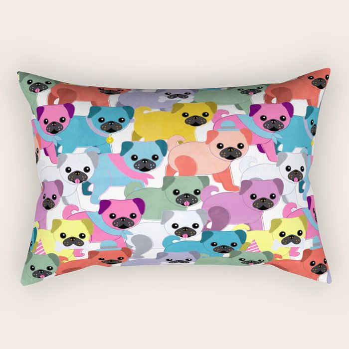 Colored Pugs Pattern - no1 Rectangular Pillow Gallery Image 1