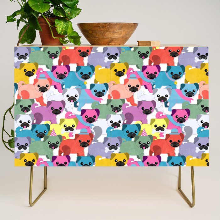 Colored Pugs Pattern - no1 Credenza Gallery Image 1