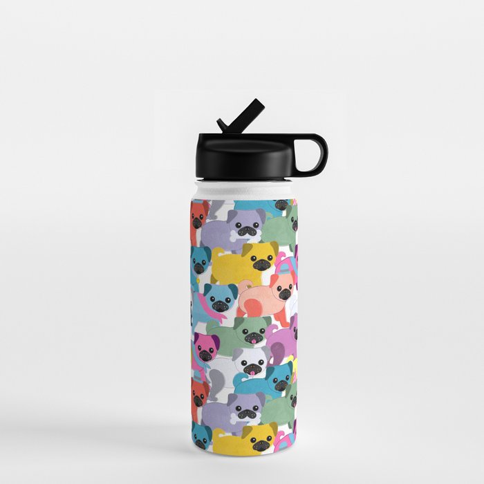 Colored Pugs Pattern - no1 Water Bottle Gallery Image 1