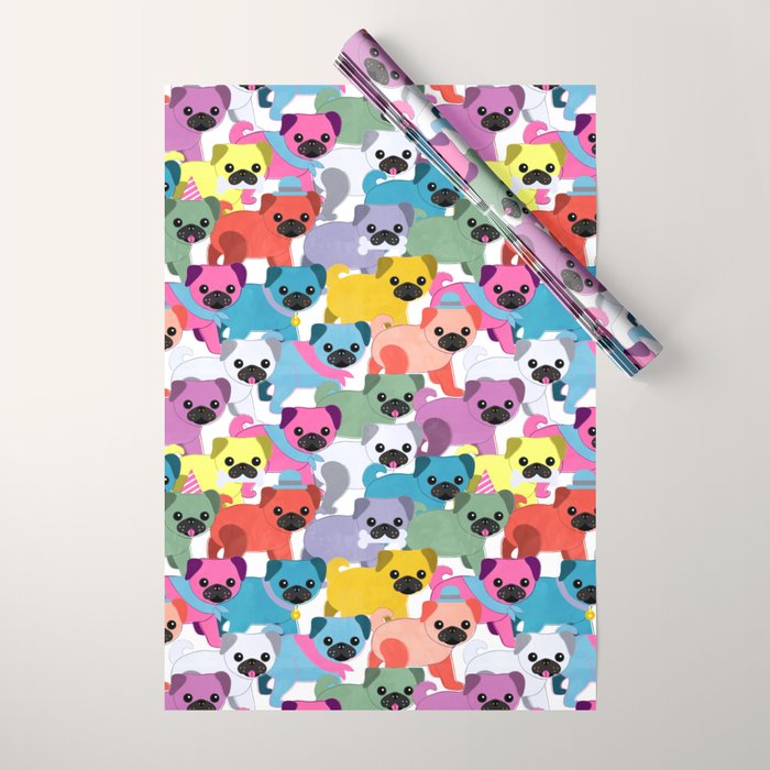 Colored Pugs Pattern - no1 Wrapping Paper Gallery Image 1