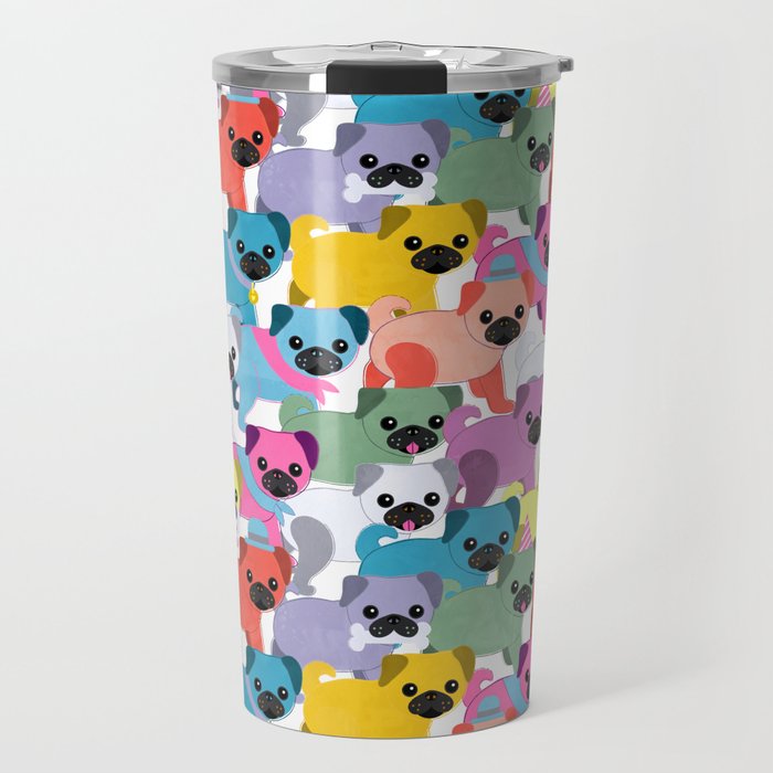 Colored Pugs Pattern - no1 Travel Mug Gallery Image 1