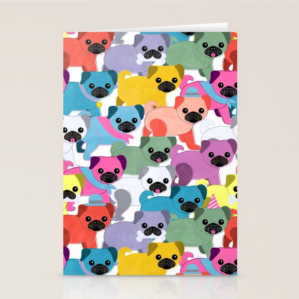 Colored Pugs Pattern - no1 Stationery Card Gallery Image 1