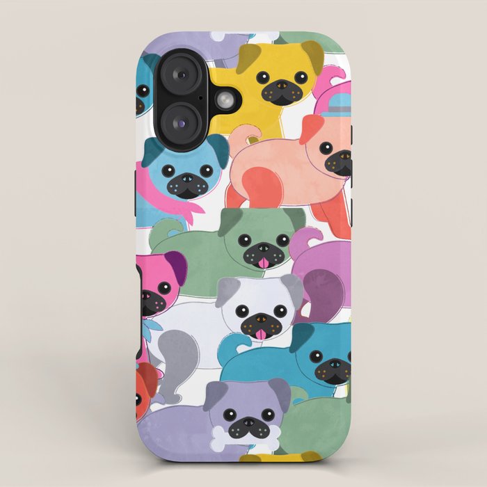 Colored Pugs Pattern - no1 iPhone Case Gallery Image 1