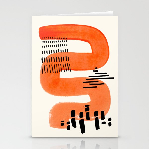 Mid Century Modern abstract Minimalist Fun Colorful Shapes Patterns Orange Watercolor Wiggle Stroke Stationery Card Gallery Image 2