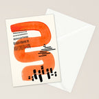 Mid Century Modern abstract Minimalist Fun Colorful Shapes Patterns Orange Watercolor Wiggle Stroke Stationery Card Gallery Image 2