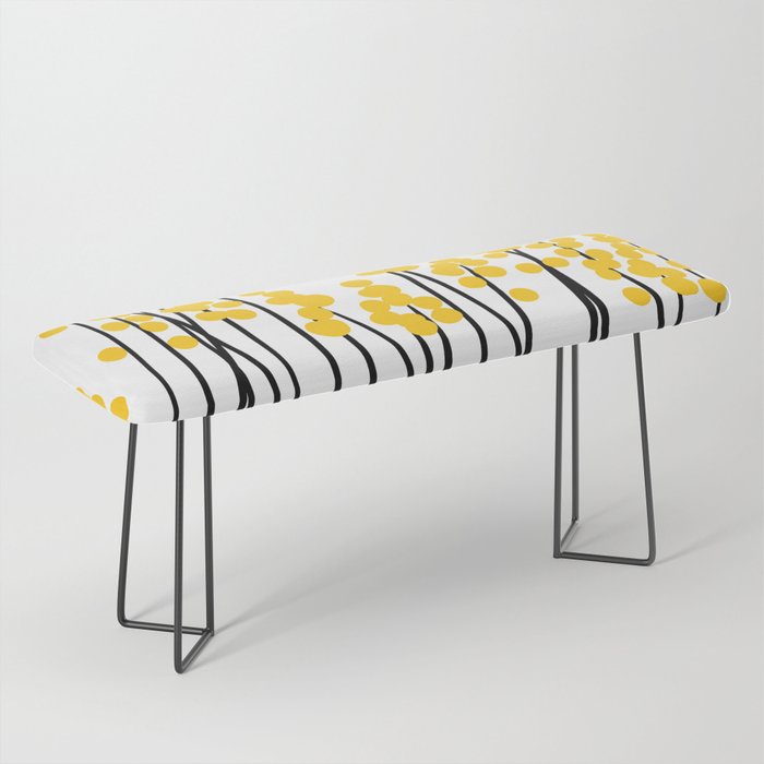Hello Spring! Yellow/Black Retro Plants on White #decor #society6 #buyart Bench Gallery Image 1