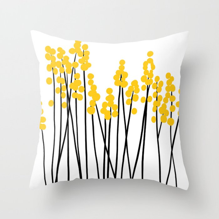 Hello Spring! Yellow/Black Retro Plants on White #decor #society6 #buyart Throw Pillow Gallery Image 1