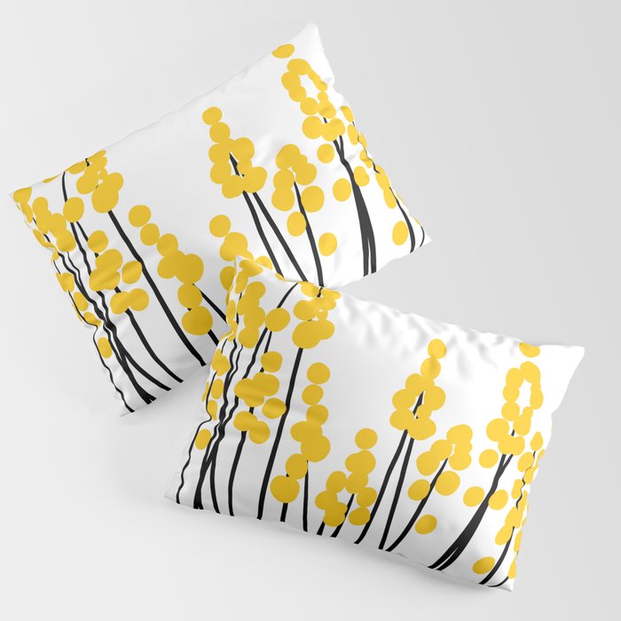 Hello Spring! Yellow/Black Retro Plants on White #decor #society6 #buyart Pillow Sham Gallery Image 3