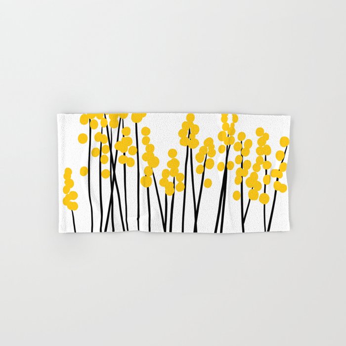 Hello Spring! Yellow/Black Retro Plants on White #decor #society6 #buyart Hand & Bath Towel Gallery Image 1