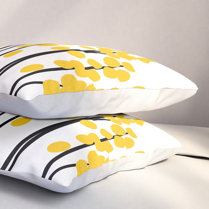 Hello Spring! Yellow/Black Retro Plants on White #decor #society6 #buyart Pillow Sham Gallery Image 3