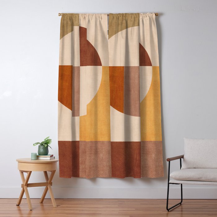 Terracotta Tones Modern Geometric Abstract Artwork Window Curtain Gallery Image 5