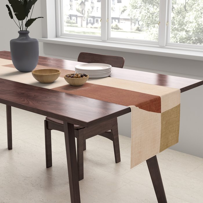 Terracotta Tones Modern Geometric Abstract Artwork Table Runner Gallery Image 2