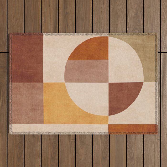 Terracotta Tones Modern Geometric Abstract Artwork Outdoor Rug Gallery Image 1