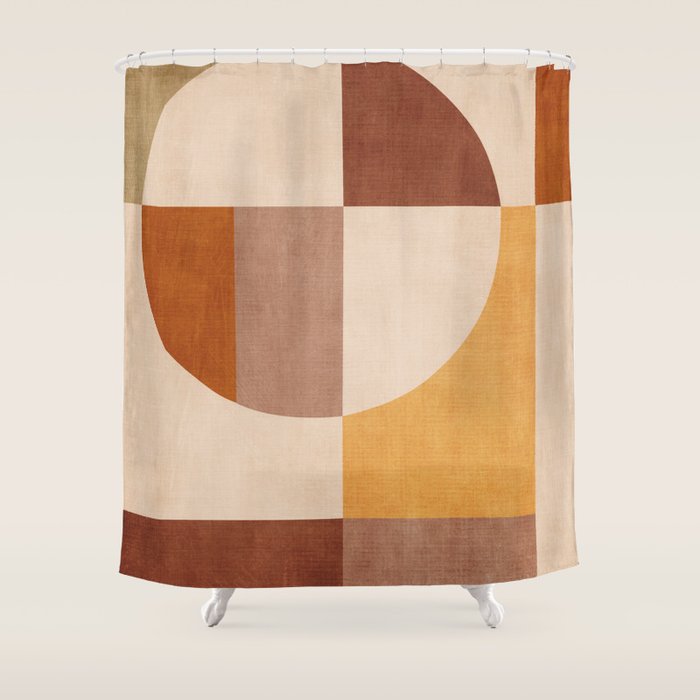 Terracotta Tones Modern Geometric Abstract Artwork Shower Curtain Gallery Image 1