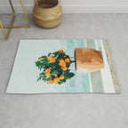 Orange Tree, Plant Pot Nature Botanical Bonsi Illustration, Modern Simple Bohemian Painting Rug Gallery Image 1